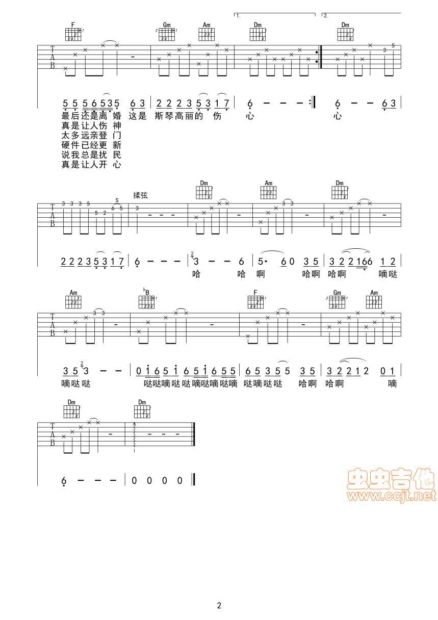 斯琴高丽的伤心吉他谱 