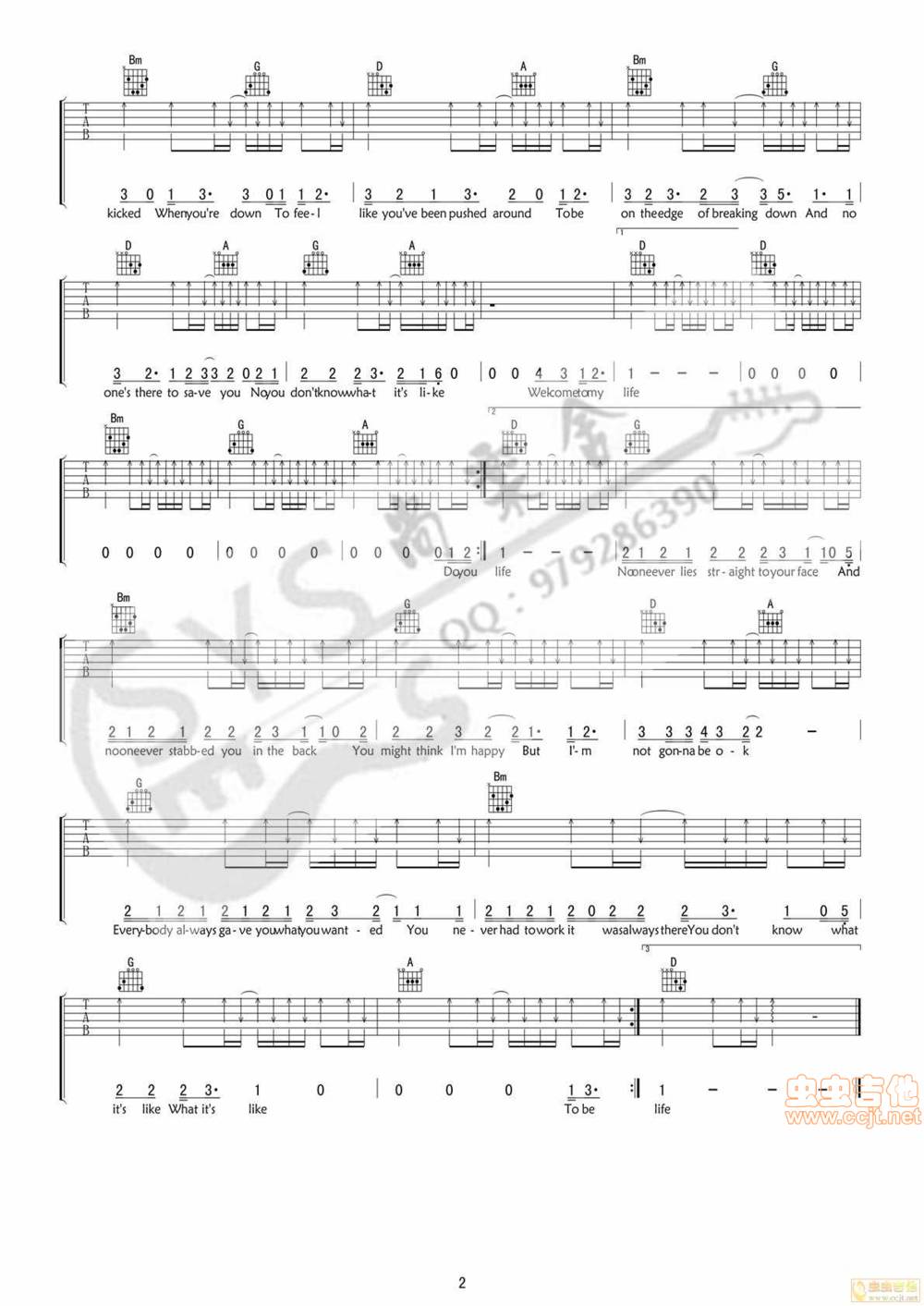 welcome to my life吉他谱 