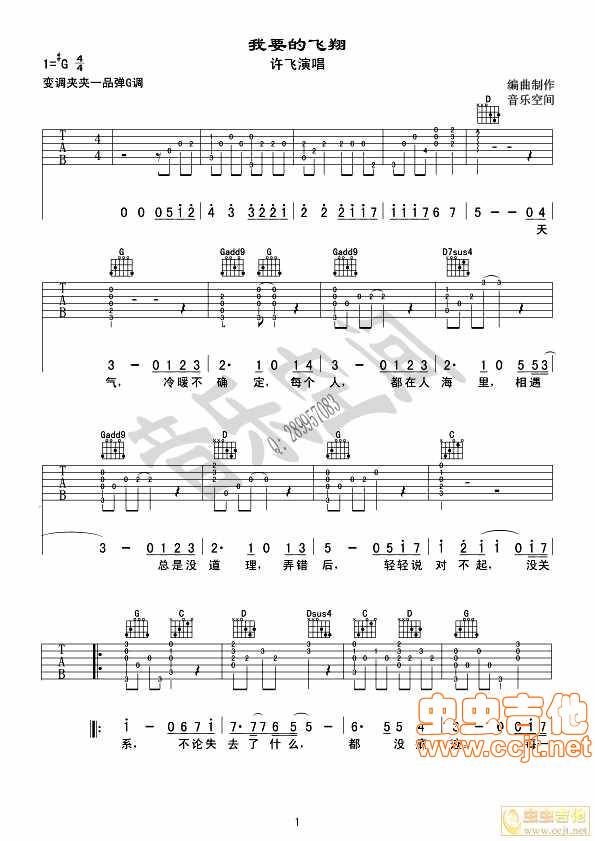 我要的飞翔 许飞吉他谱
