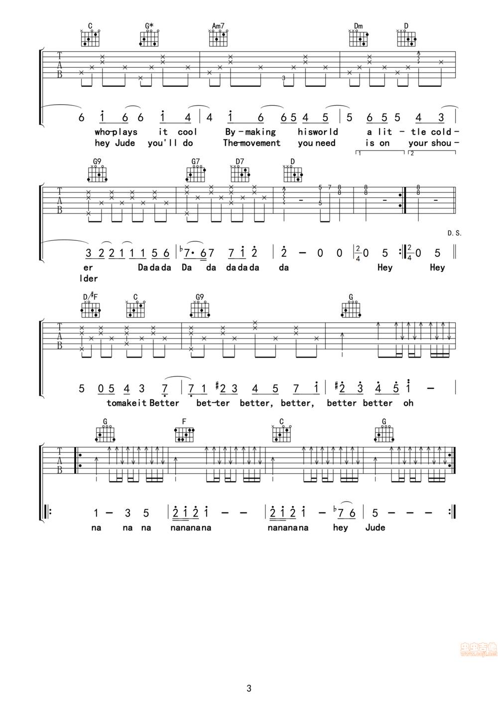 Hey Jude吉他谱 