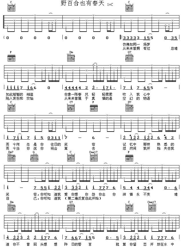 野百合也有春天（吉他谱