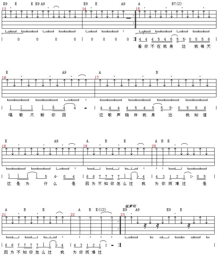 我为你难过吉他谱 