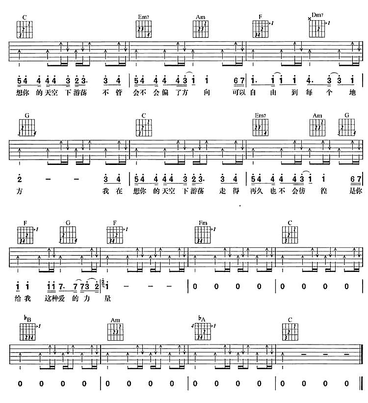 在想你的天空下游荡吉他谱 