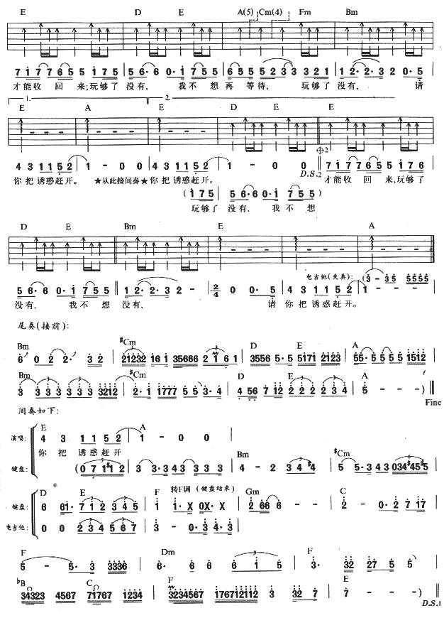 回心转意吉他谱 