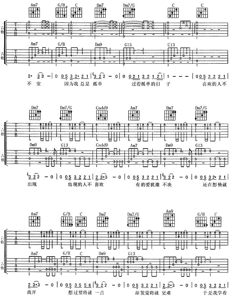 一辈子的孤单（粉红女郎主题歌）吉他谱