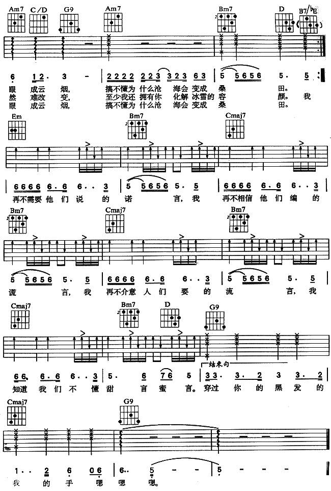 穿过你的黑发的我的手吉他谱 