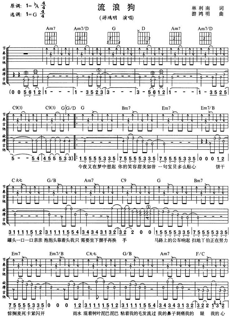 流浪狗吉他谱