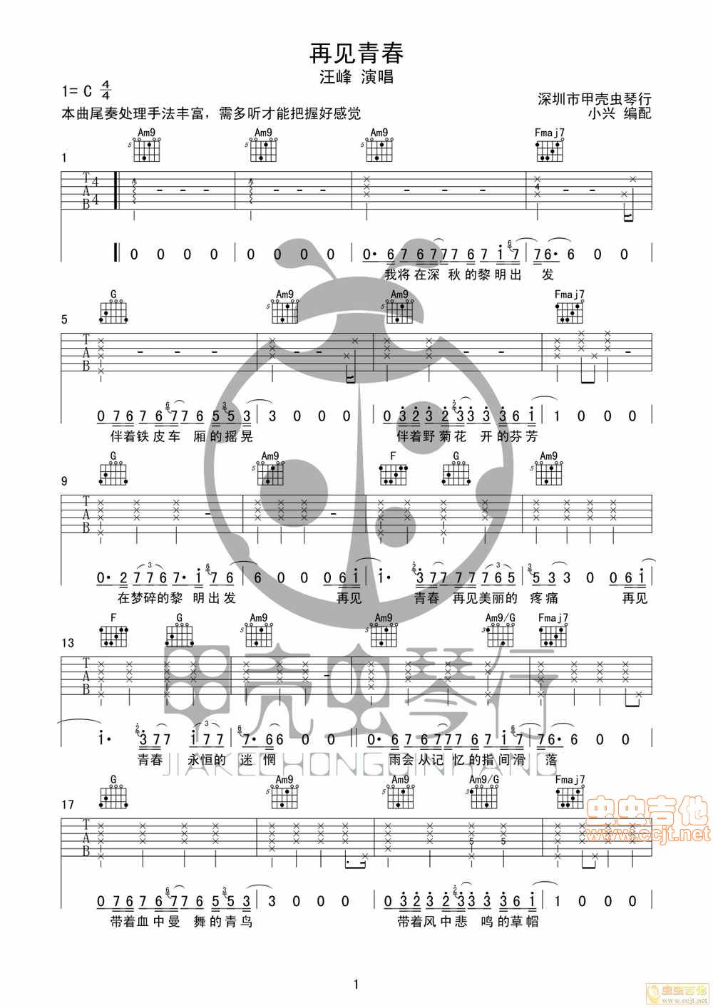 再见青春吉他谱