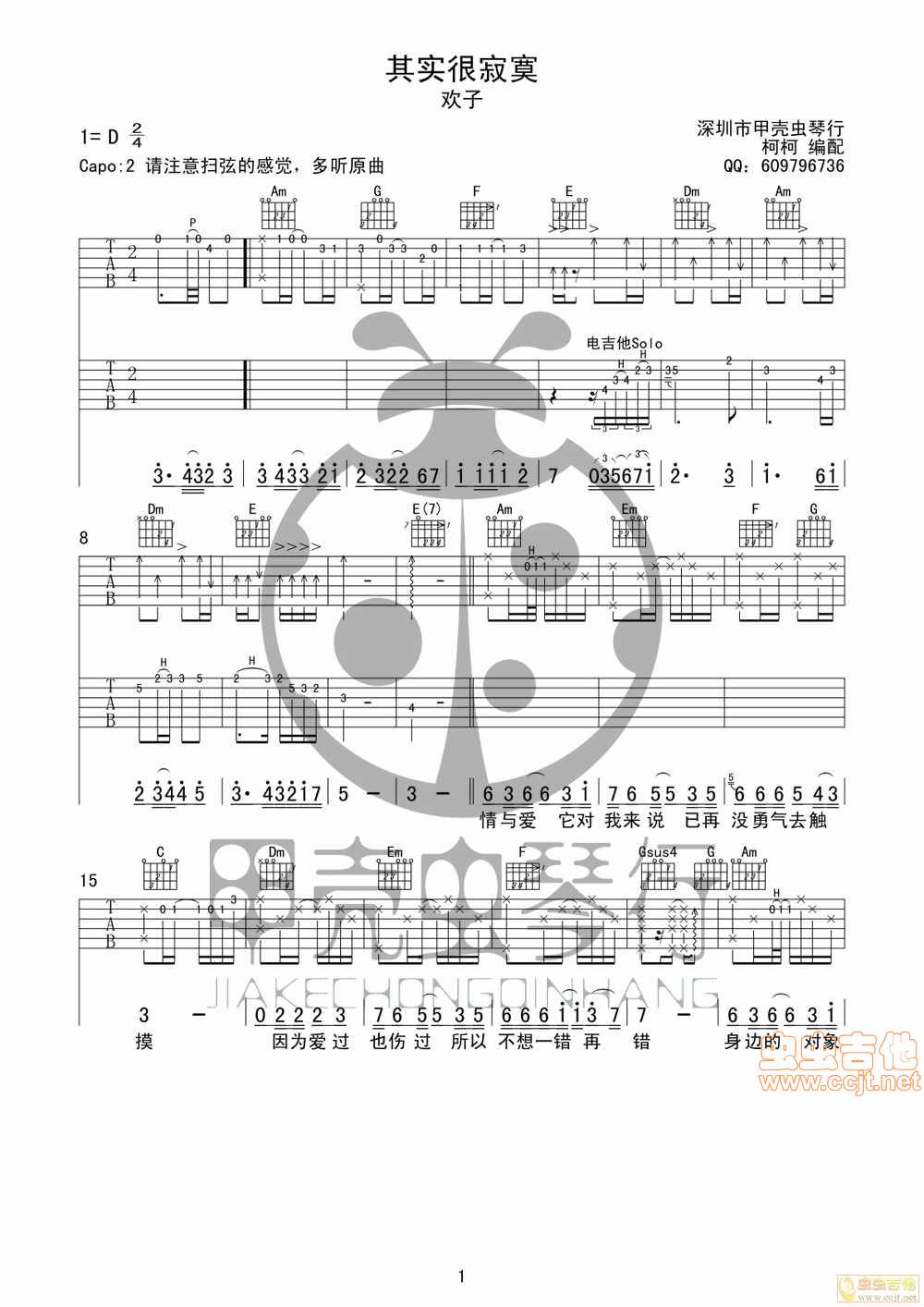 其实很寂寞吉他谱