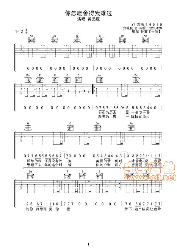 你怎么舍得我难过吉他谱