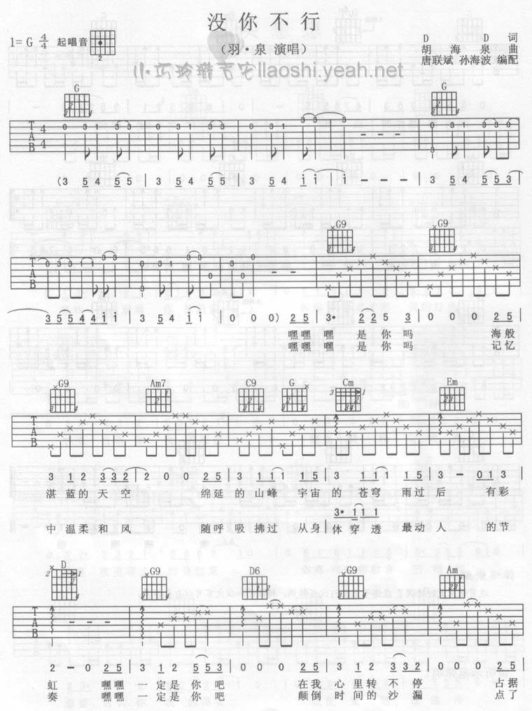 没你不行吉他谱