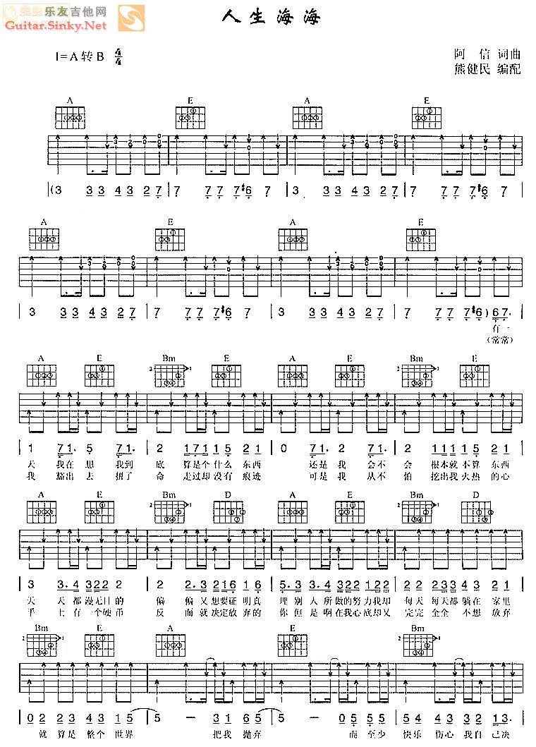 人生海海吉他谱 