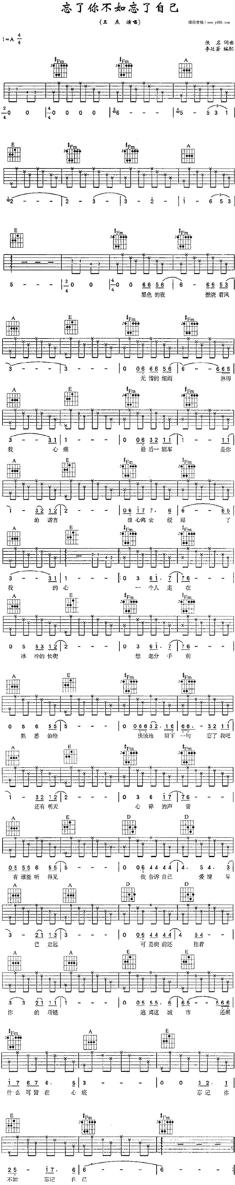 忘了你不如忘了自己吉他谱 