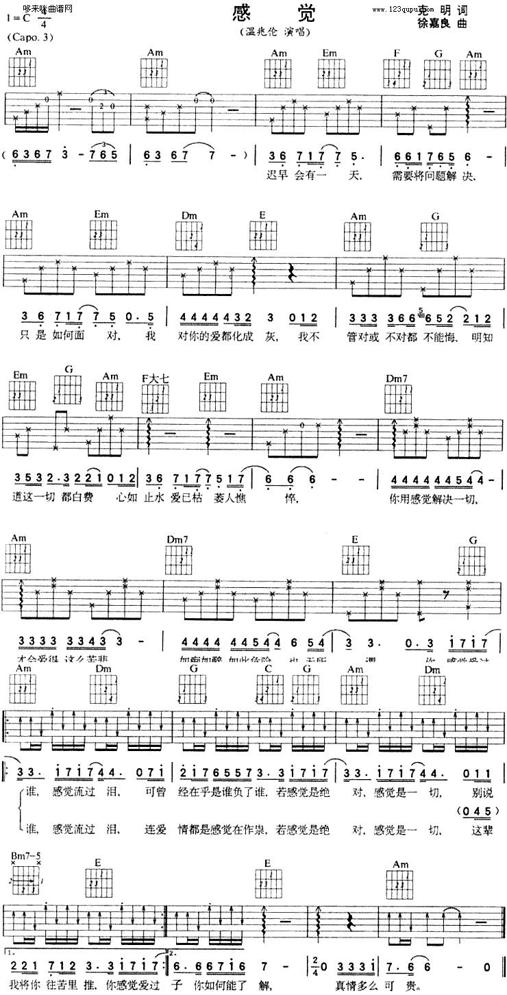 感觉 (温兆伦)吉他谱 