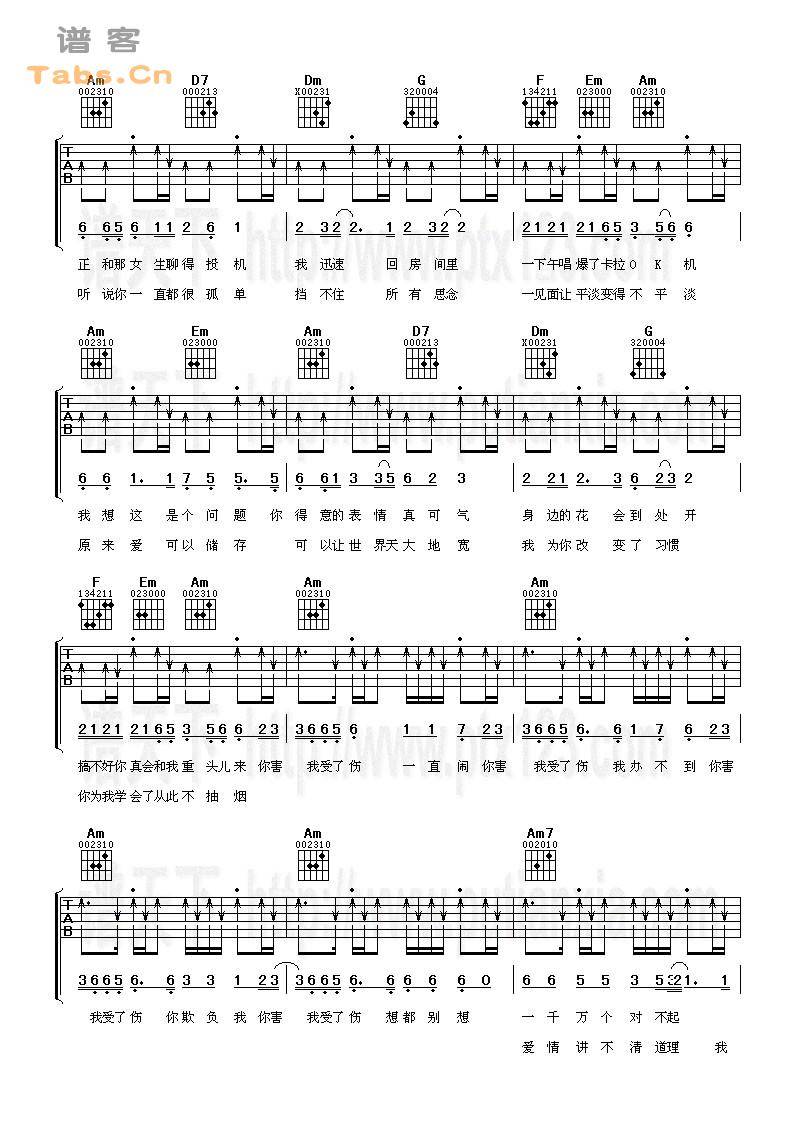 害我受了伤 完美版	吉他谱