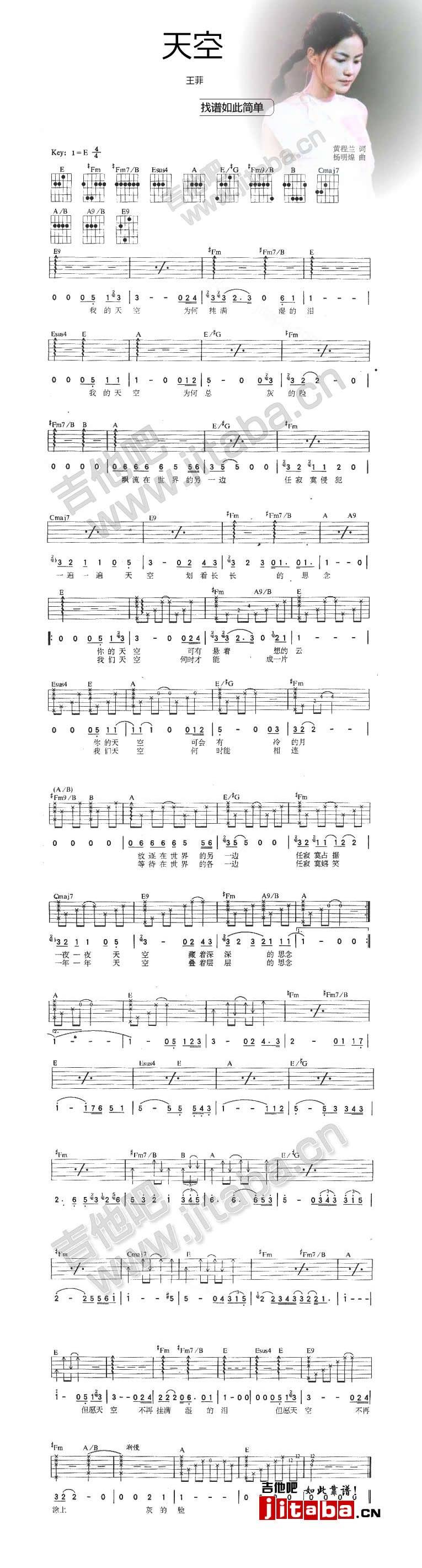 天空 孟楠-中国好声音吉他谱 