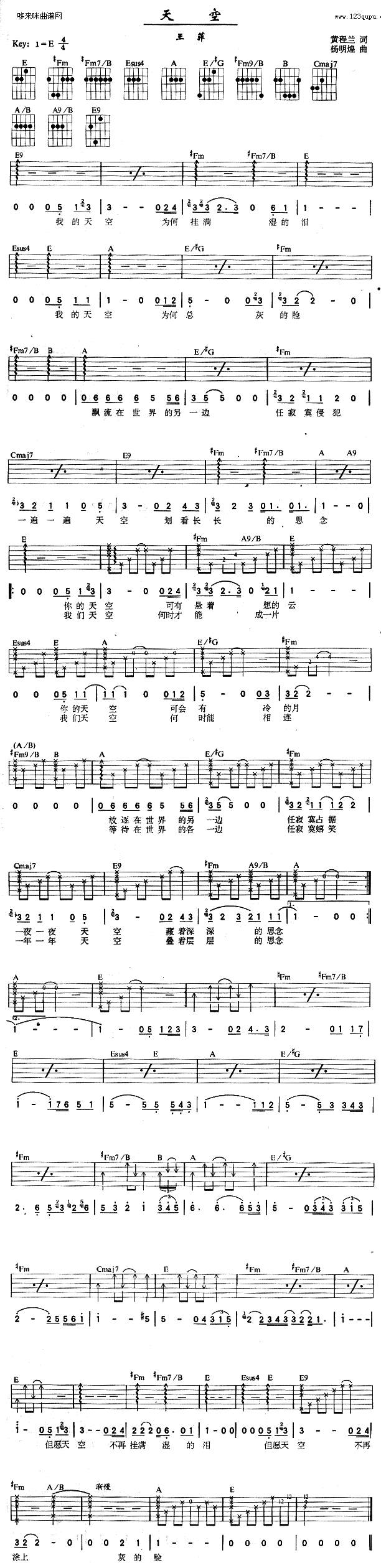 天空 (王菲 )吉他谱 