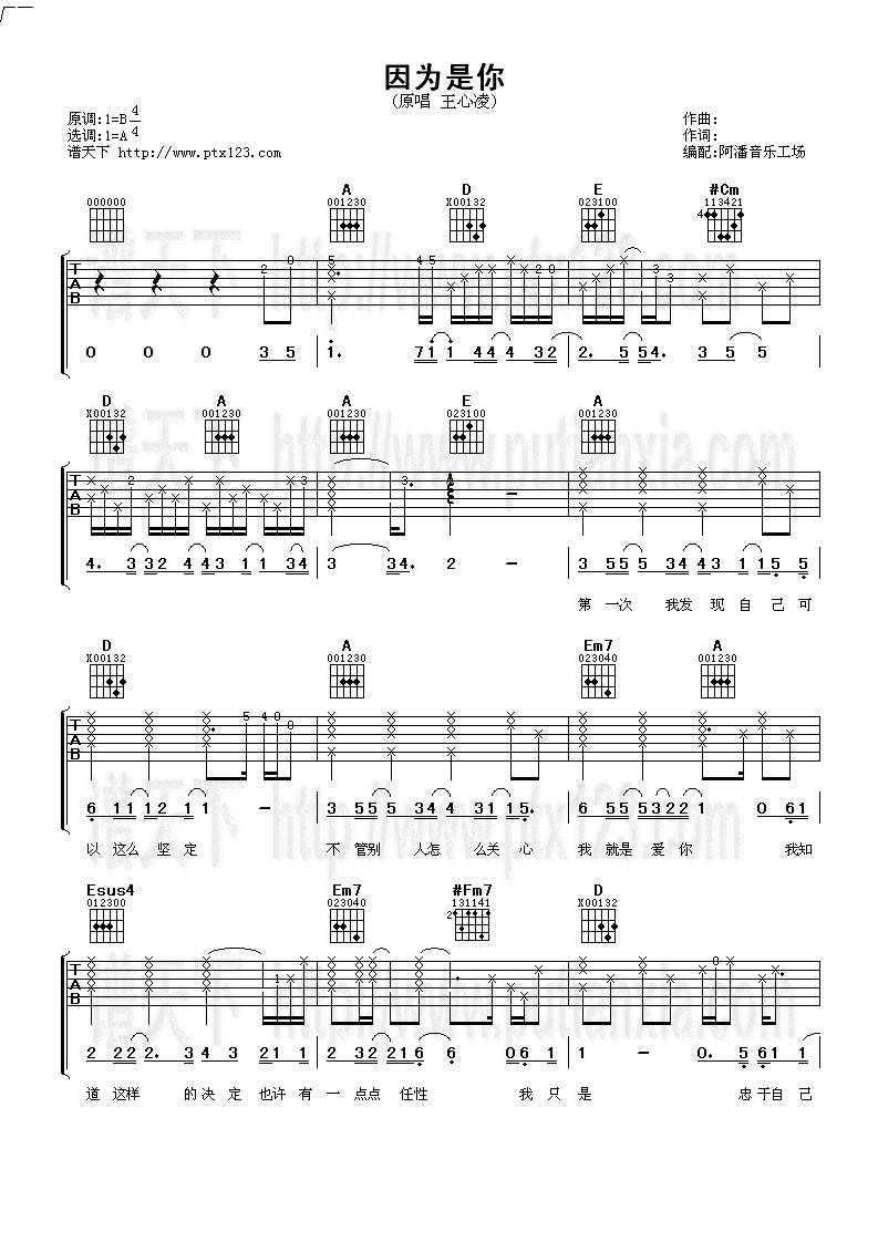 因为是你吉他谱