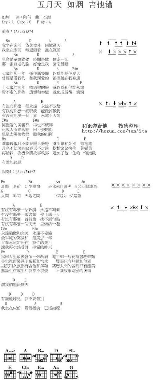 如烟 五月天吉他谱 