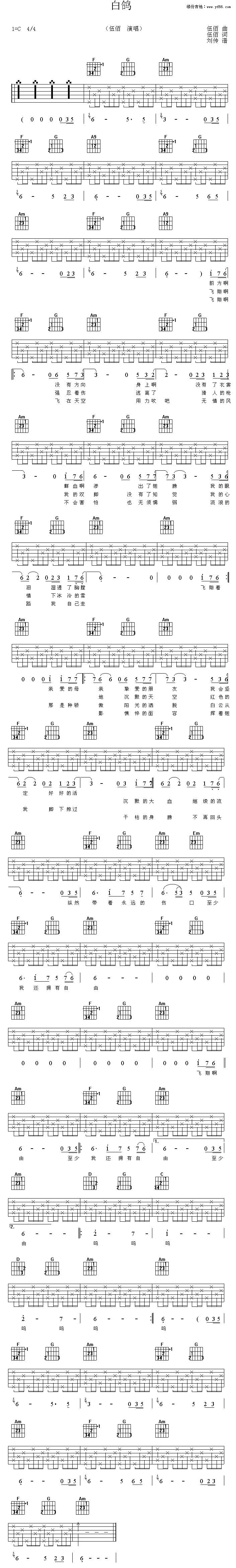白鸽吉他谱 