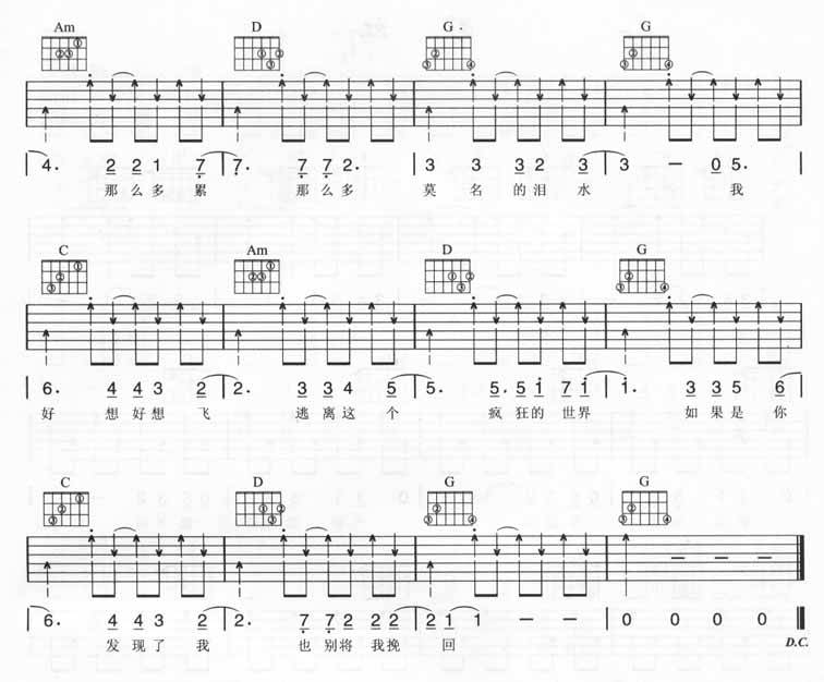 疯狂世界吉他谱 