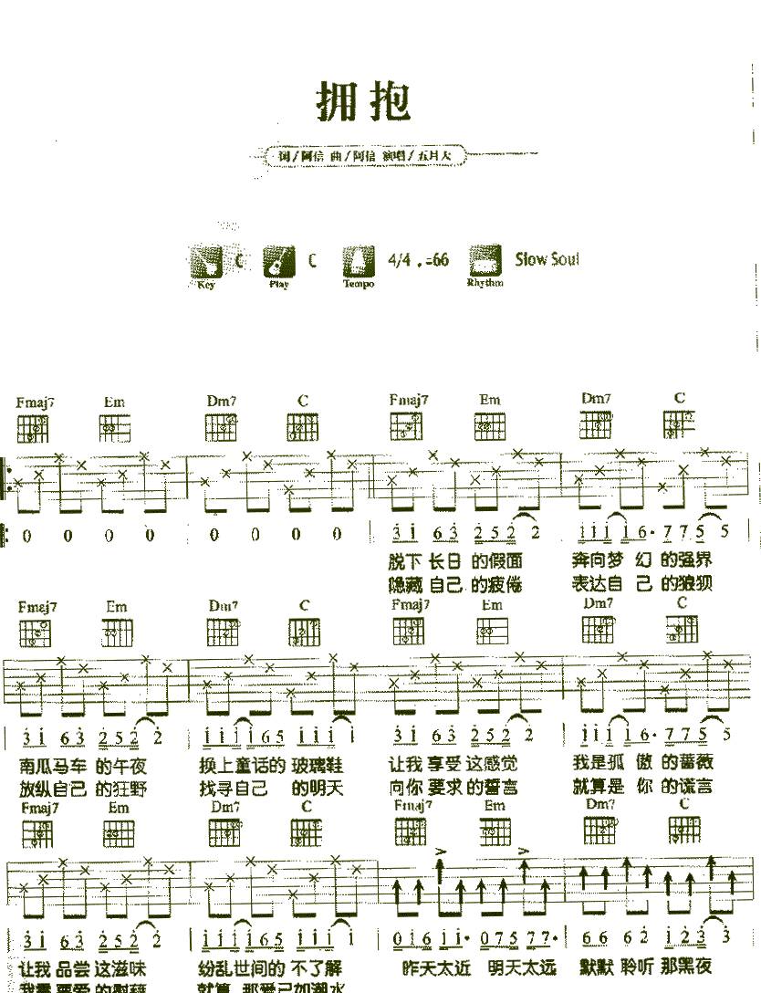 拥抱（适合初学）吉他谱