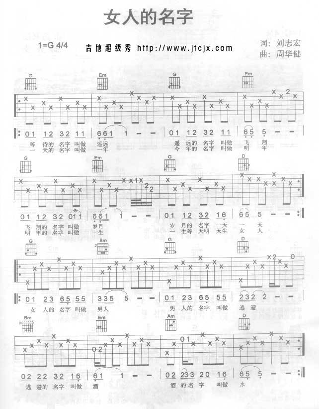 女人的名字吉他谱 