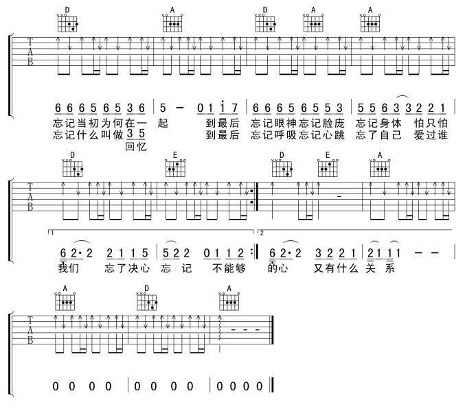 忘记吉他谱 