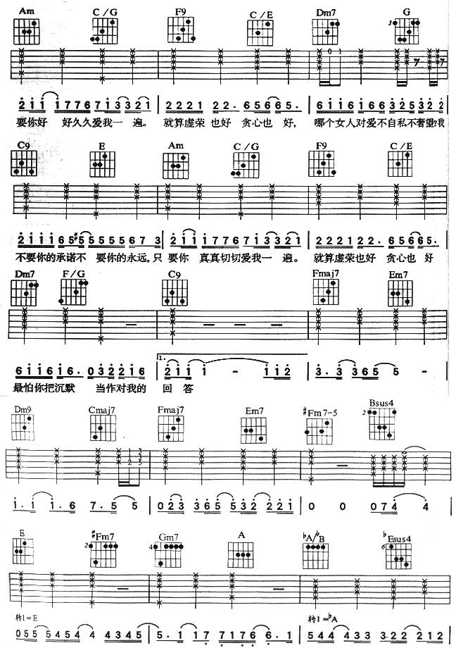 原来你什么都不想要吉他谱