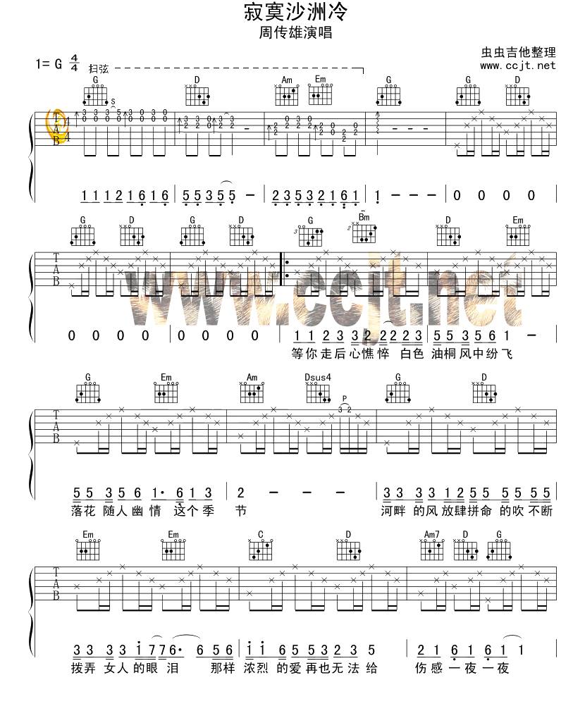 寂寞沙洲冷吉他谱