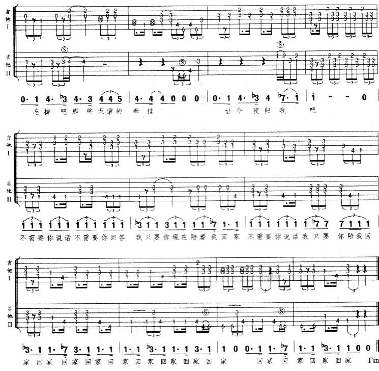 今夜是不是陪我回家吉他谱 