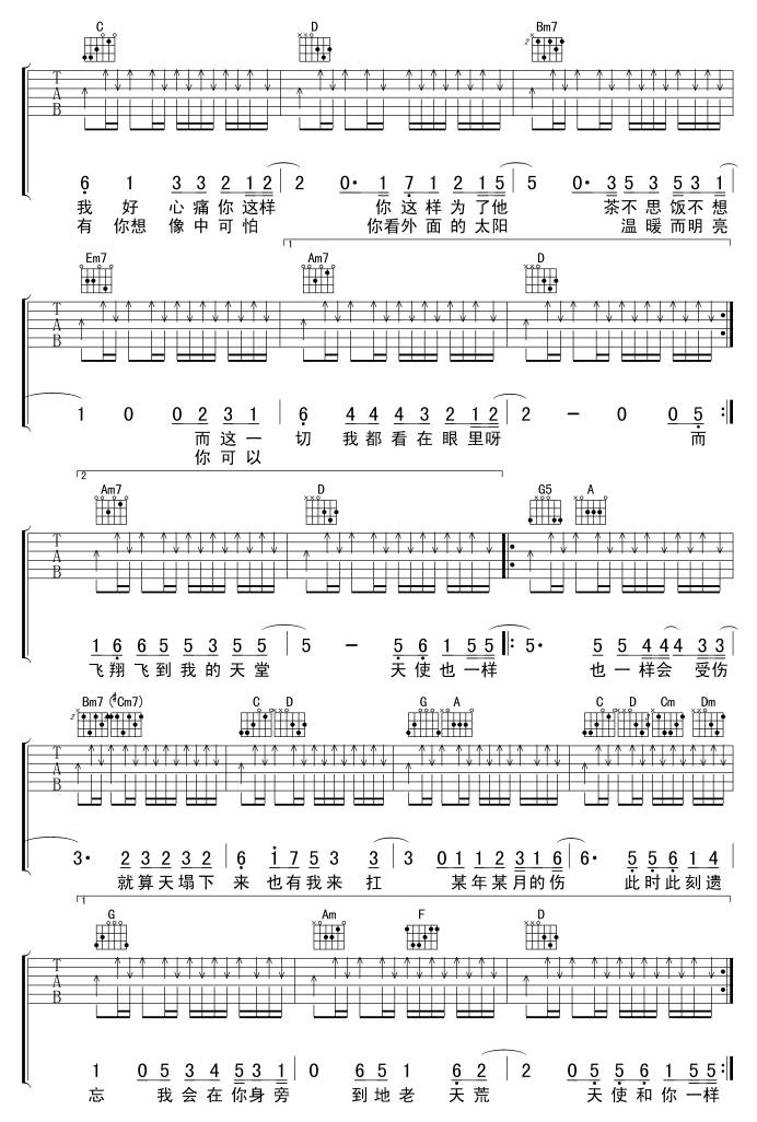 天使也一样吉他谱