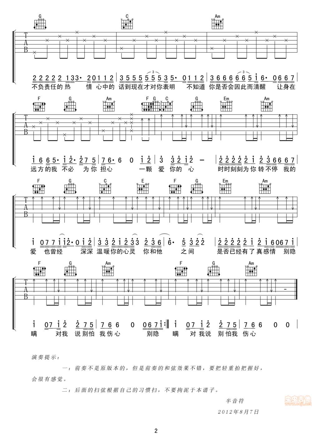 别怕我伤心吉他谱 