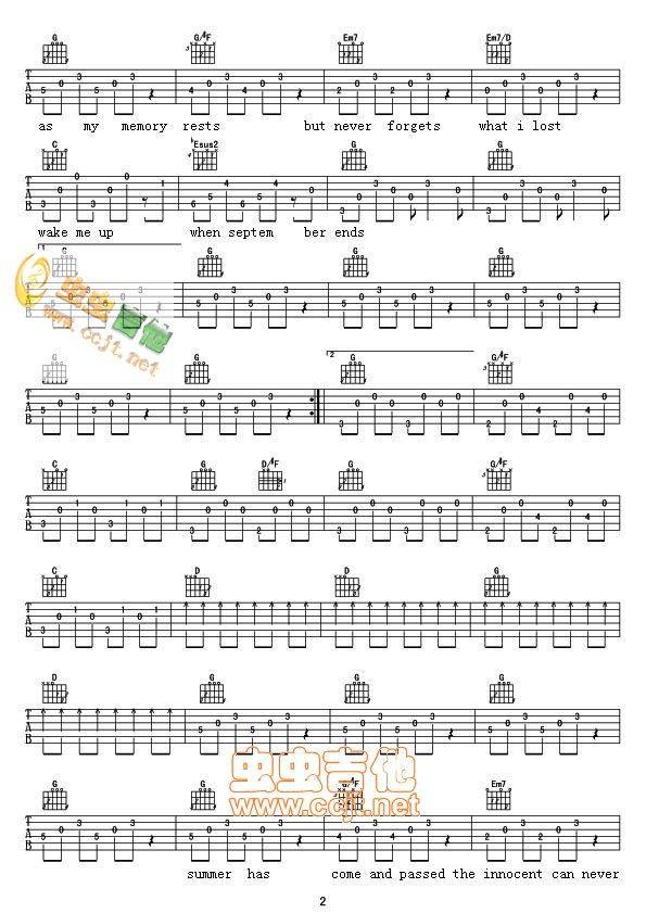 Wake Me Up When September Ends吉他谱