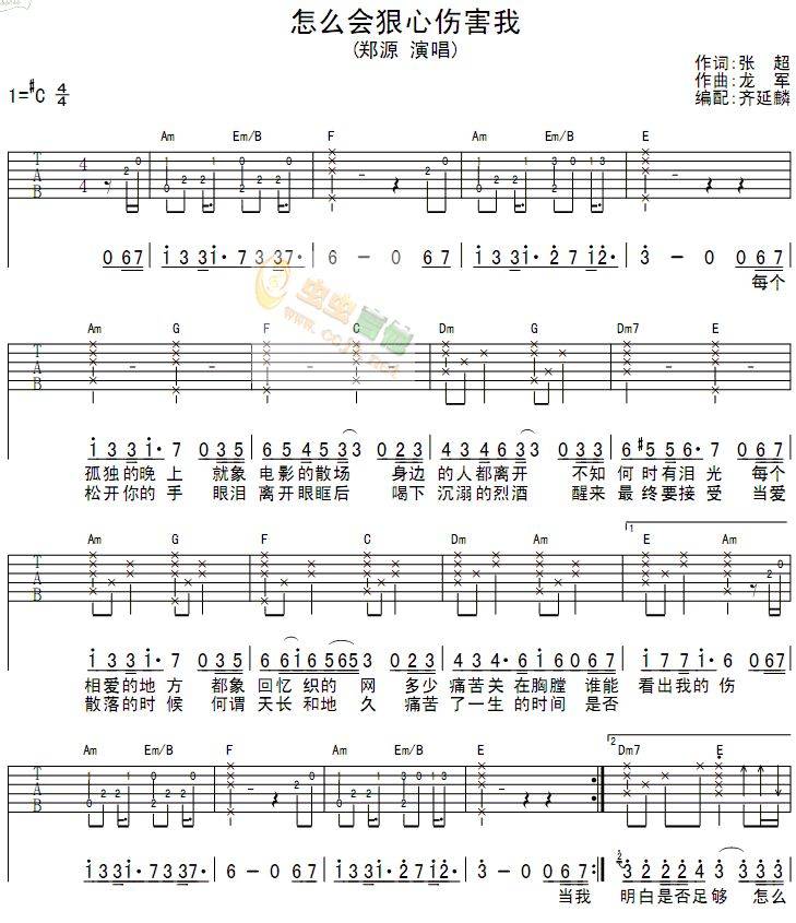 怎么会狠心伤害我吉他谱