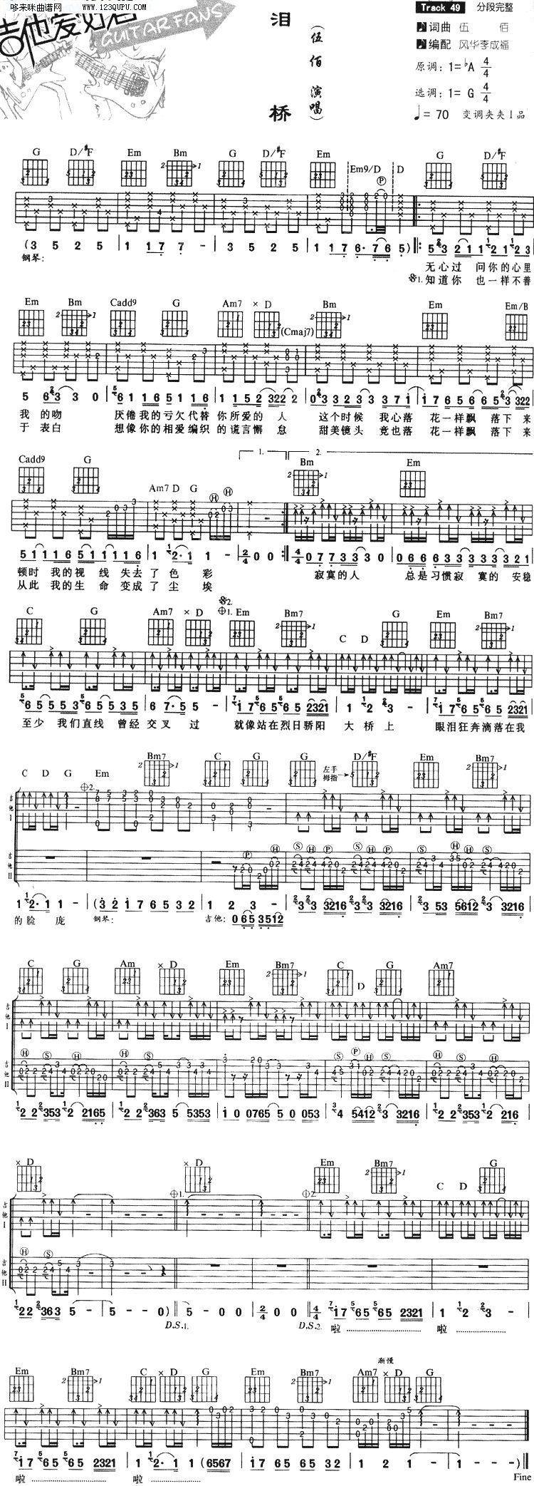 泪桥—伍佰吉他谱 