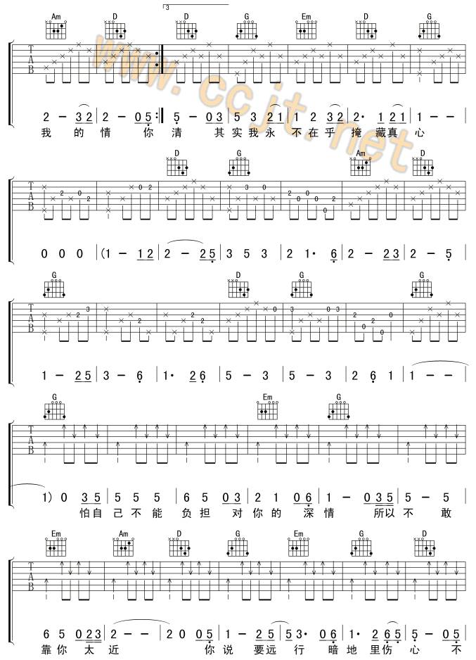 其实你不懂我的心吉他谱