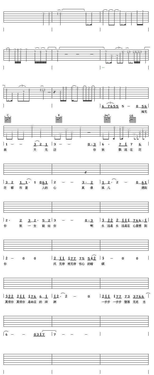命运深奥吉他谱 