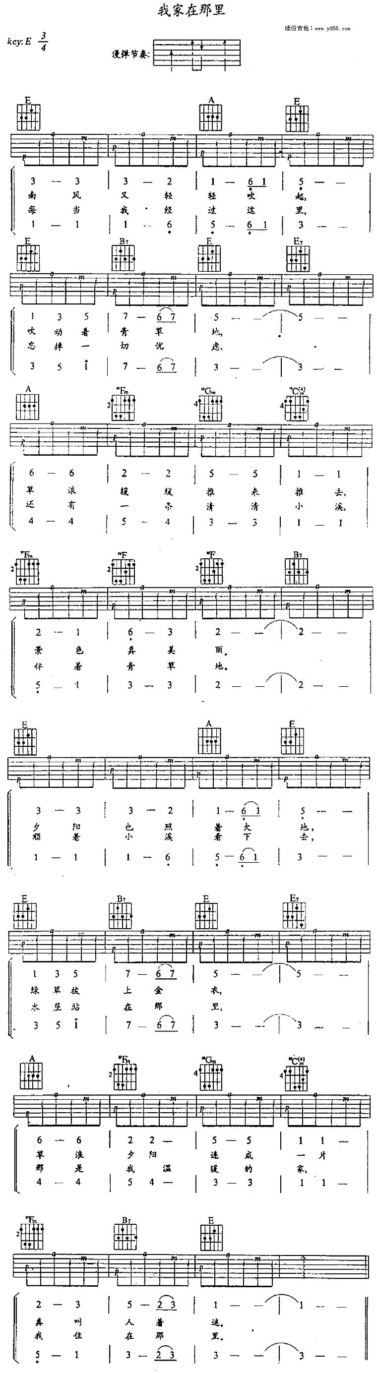 我家在那里吉他谱 