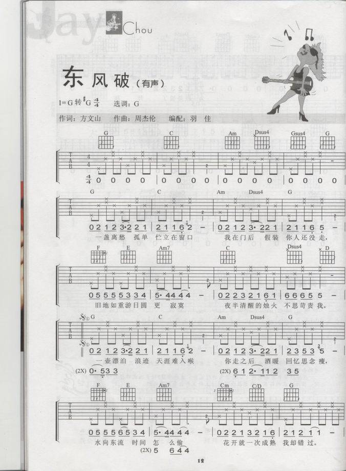 东风破（扫描谱，简单指法）吉他谱