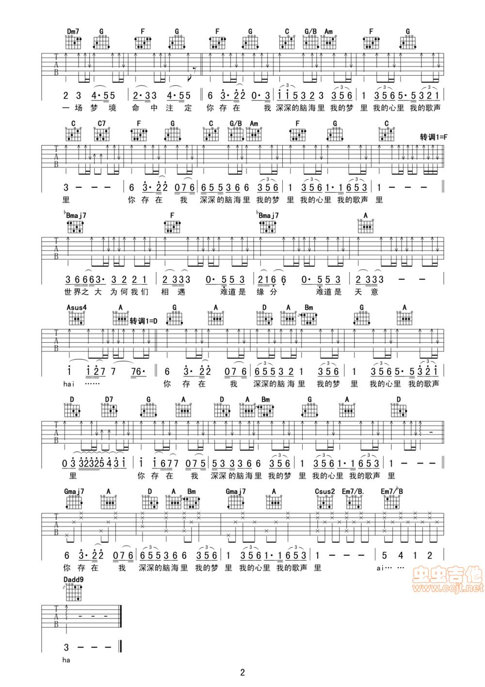 我的歌声里吉他谱 