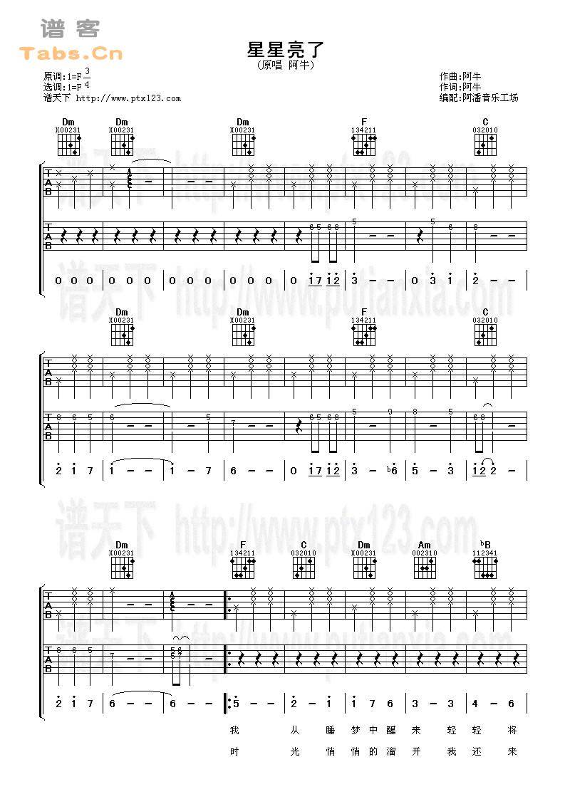 星星亮了 谱天下版	吉他谱
