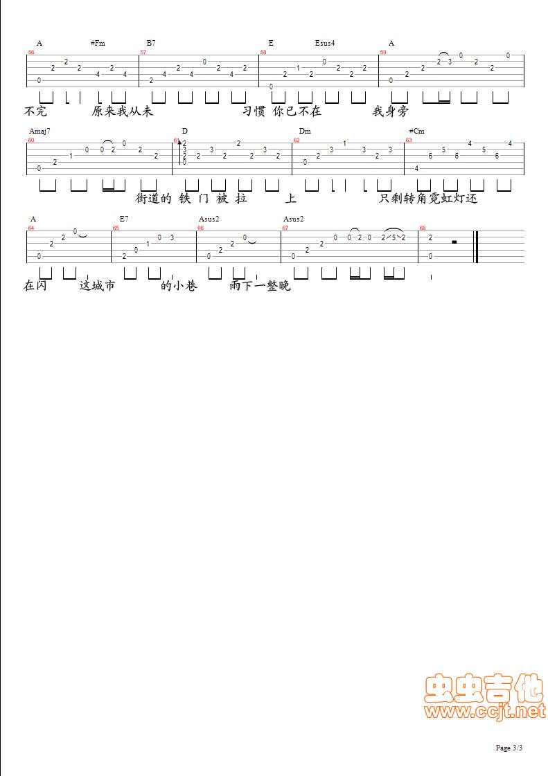 雨下一整晚 周杰伦吉他谱 