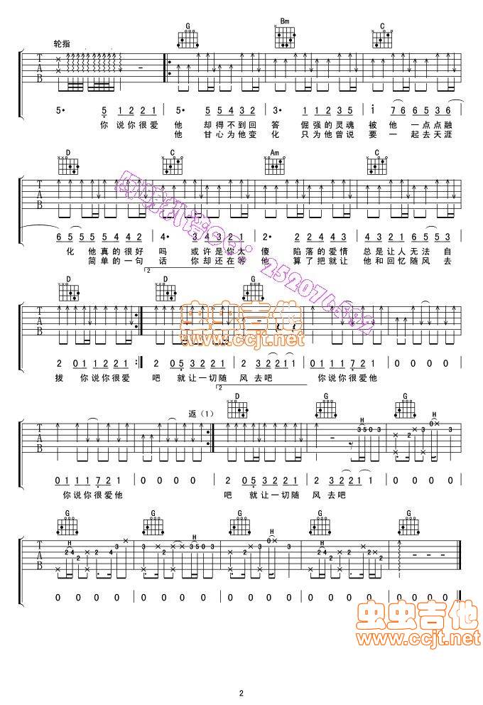 你说你很爱他吉他谱 