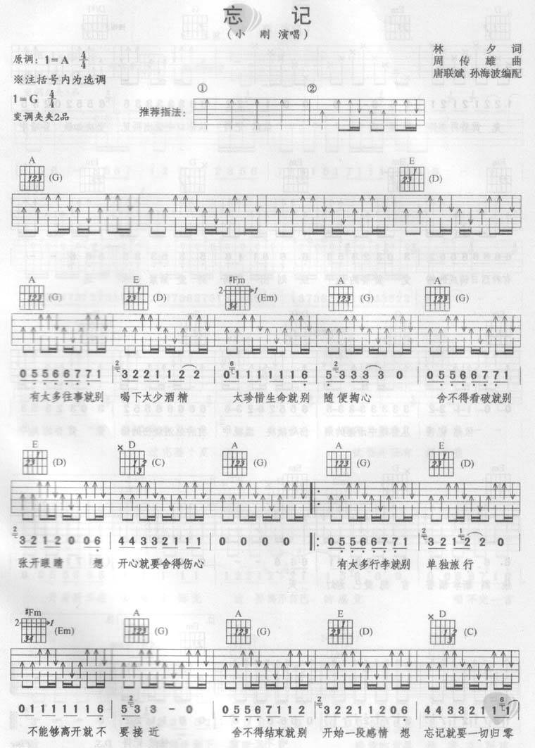 忘记吉他谱