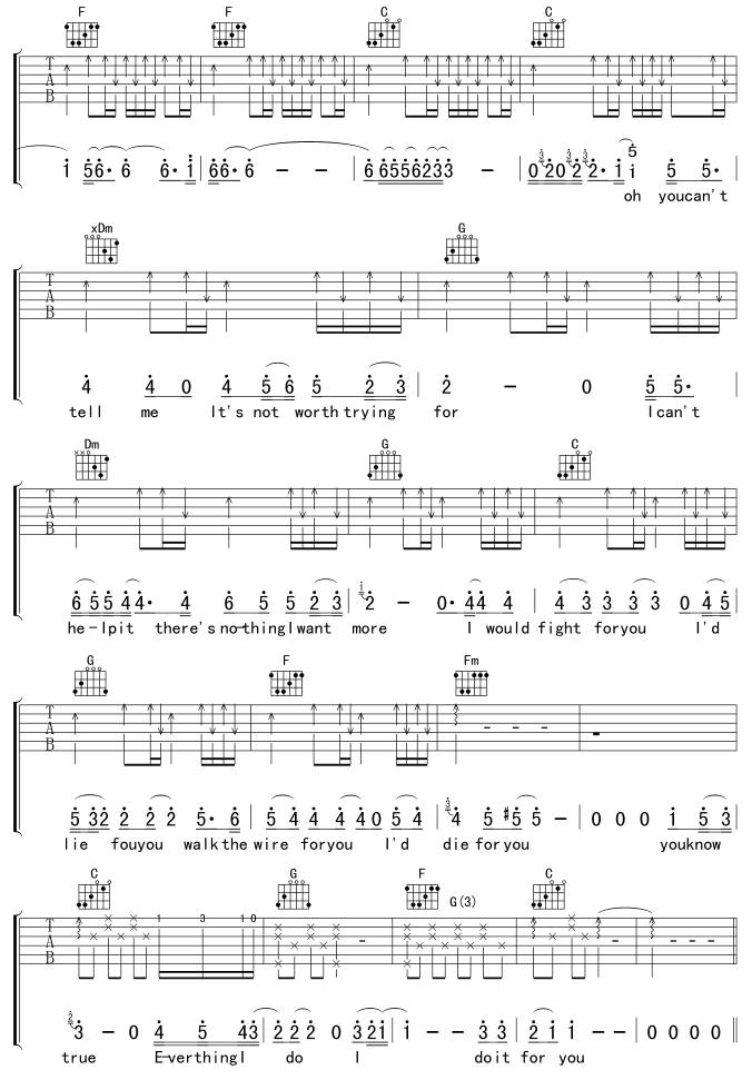 Everything I do I do for you吉他谱 