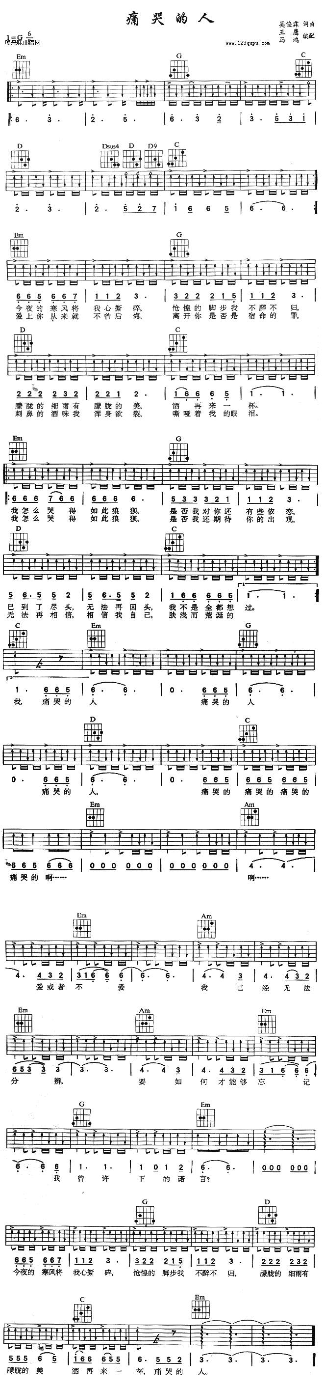 痛哭的人 （伍佰）吉他谱 