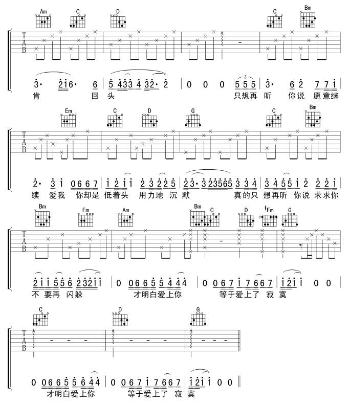 爱上你等于爱上寂寞吉他谱 