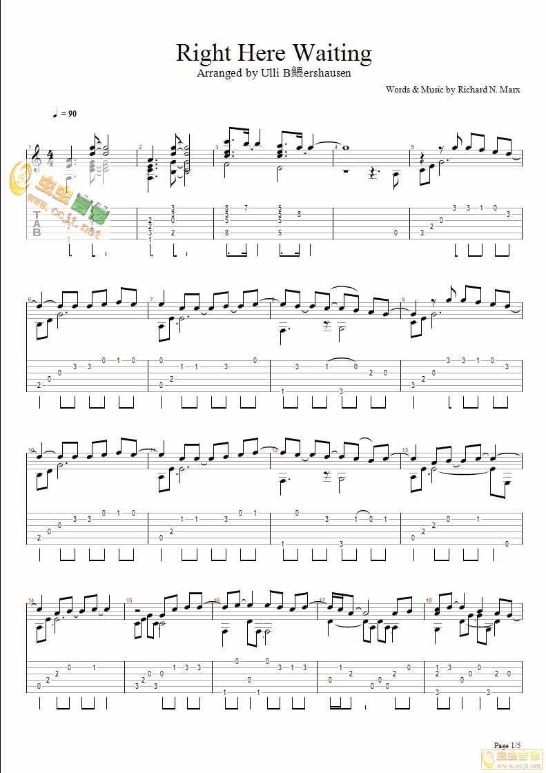 right here waiting吉他谱