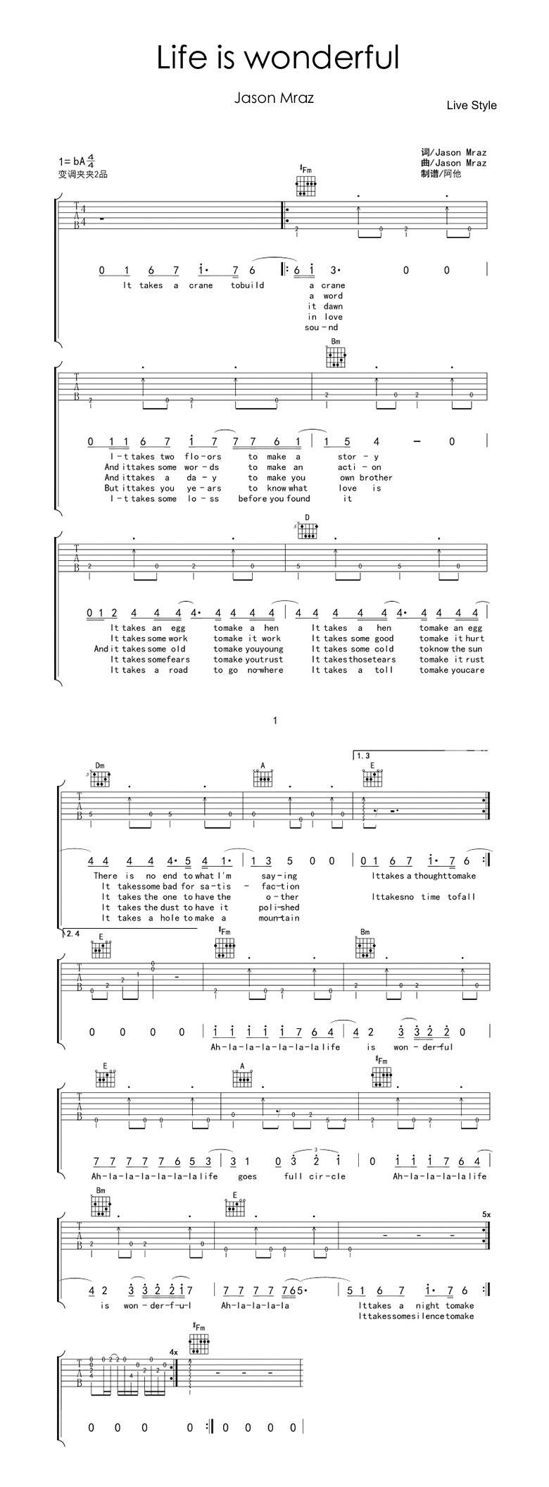 life is wonderful吉他谱 